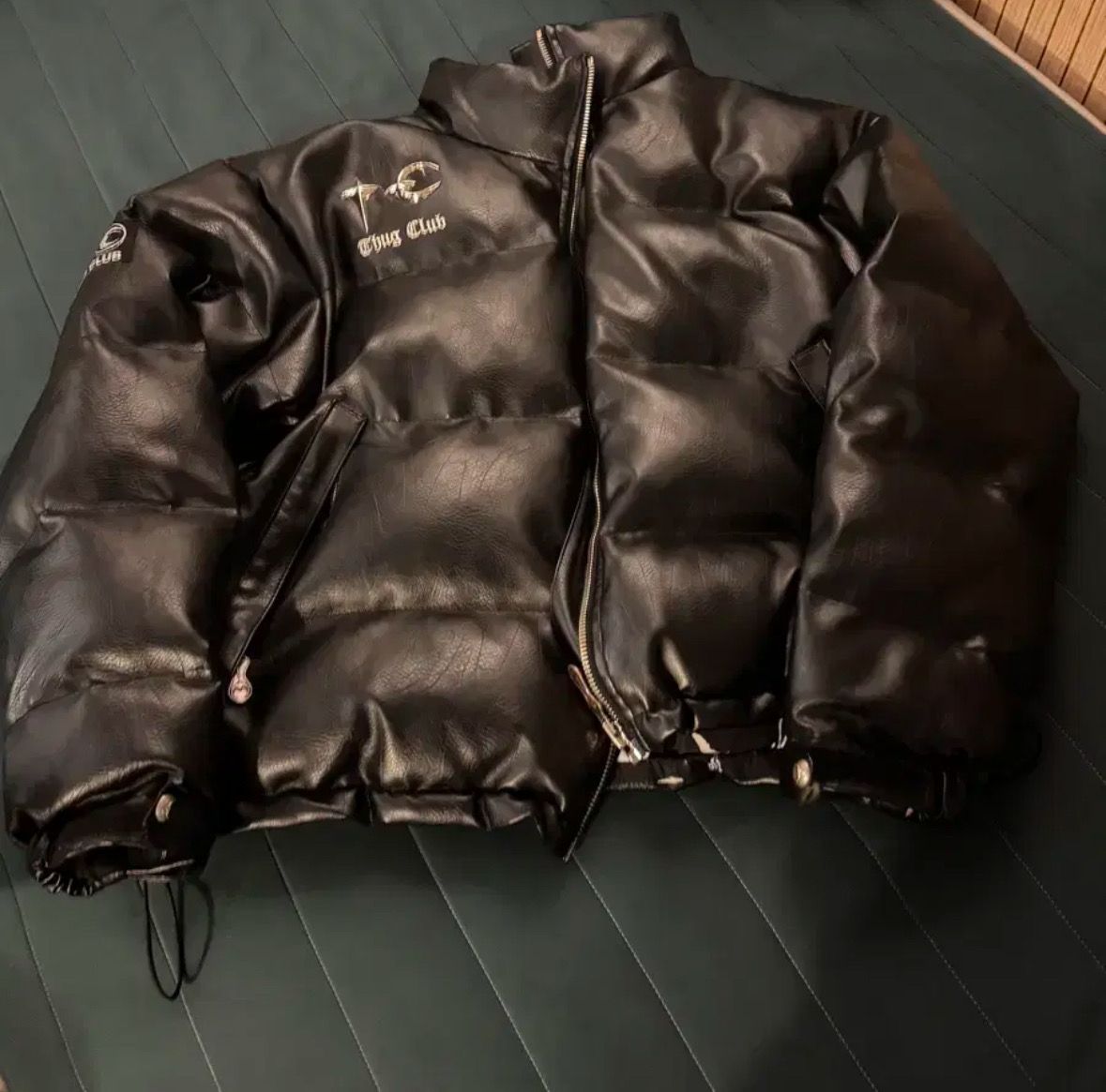 THUG CLUB TC Leather Puffer Jacket "BLACK"