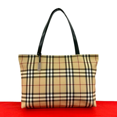 BURBERRY バーバリー ノバチェック 柄 PVC レザー トートバッグ ベージュ
32569