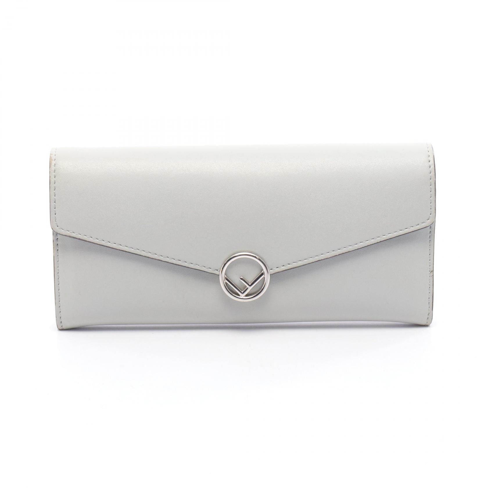 フェンディ FENDI エフ イズ 二つ折り長財布 財布 レザー レディース グレー系 8M0251 【中古】