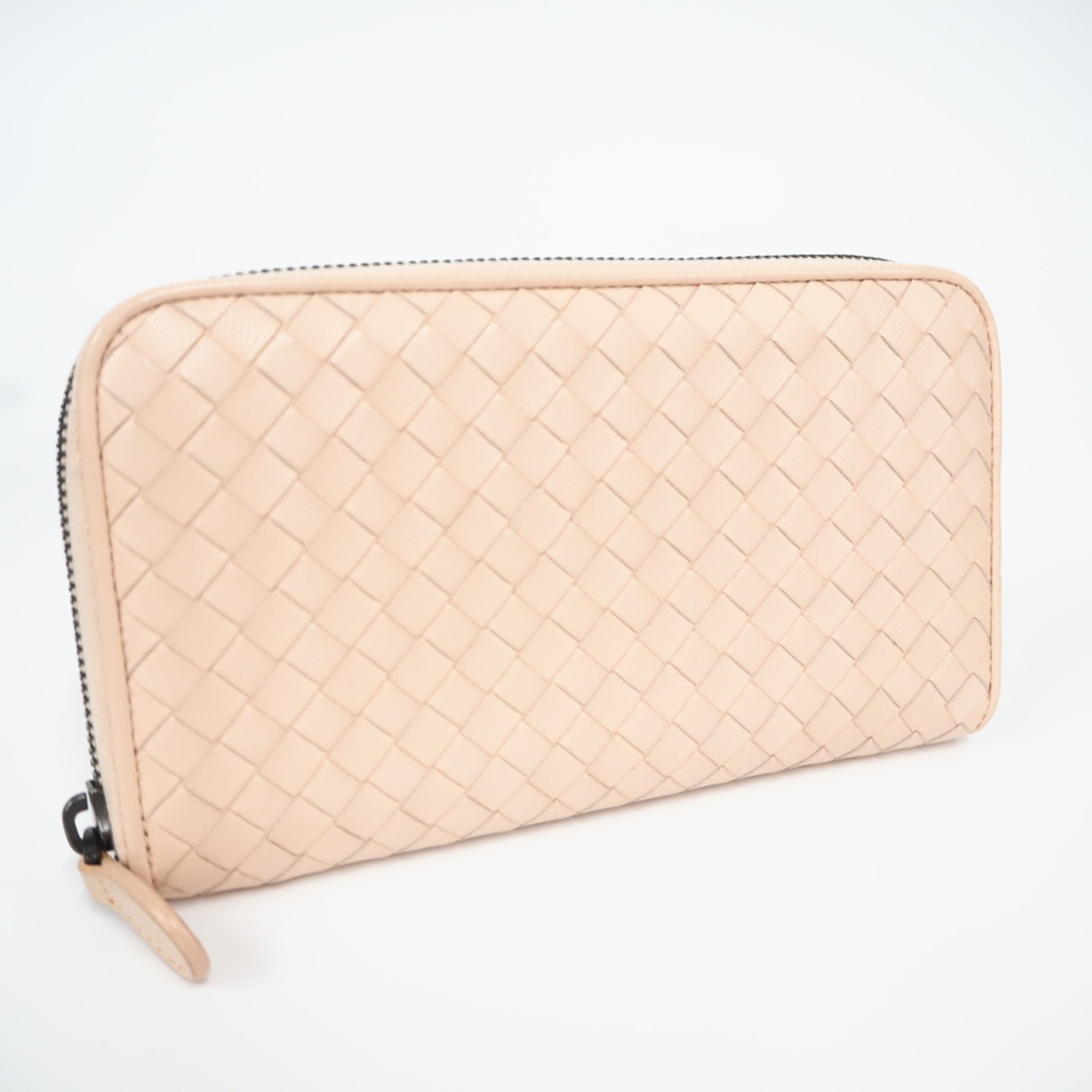 BOTTEGAVENETA ボッテガヴェネタ イントレチャート小 ラウンドファスナー長財布 114076 長財布 ピンク ラムスキン レディース