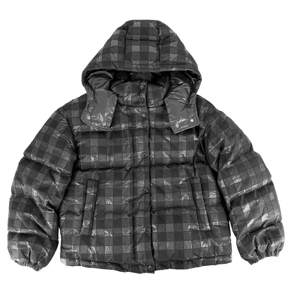 MONCLER モンクレール ダウンジャケット ダオス アウター チェック DAOS 2サイズ フード付き ブラック 黒 シルバー金具 ナイロン    メンズ 冬【中古品】