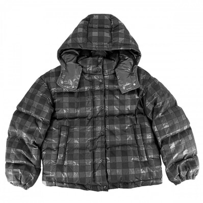 MONCLER モンクレール ダウンジャケット ダオス アウター チェック DAOS 2サイズ フード付き ブラック 黒 シルバー金具 ナイロン メンズ 冬【中古品】