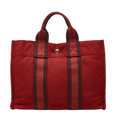 エルメス フールトゥ トートPM ハンドバッグ レッド キャンバス レディース HERMES 【中古】
