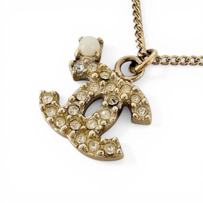 美品 CHANEL シャネル ココマーク ラインストーン 09A ネックレス ゴールド レディース【中古】
