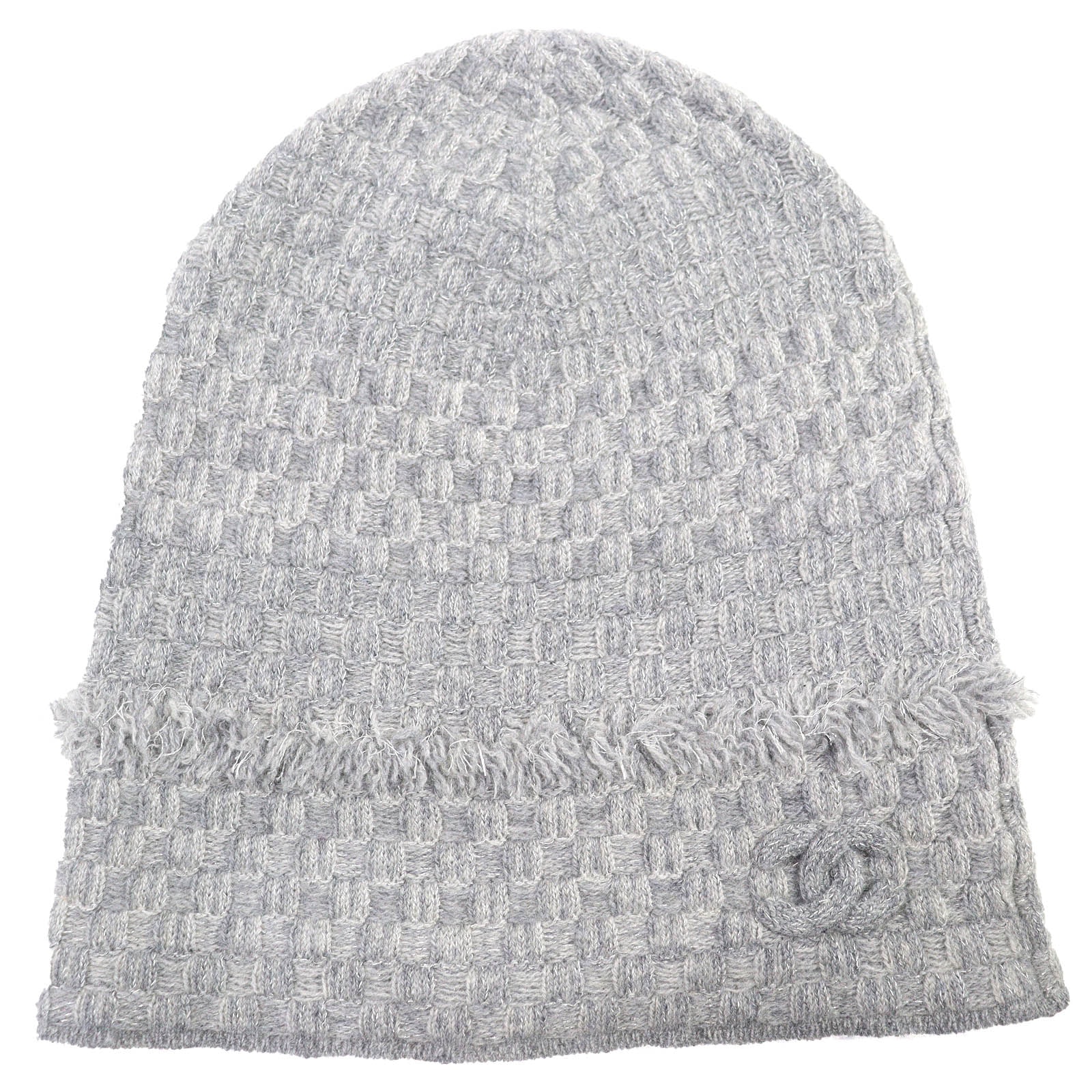 美品 シャネル ココマーク フリンジ ニットキャップ グレー レディース 16B