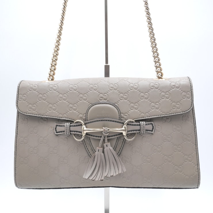 GUCCI(グッチ)エミリー グッチシマ チェーンショルダーバッグ タッセル ベージュ系 レザー ゴールド金具 295402 レディース【中古】