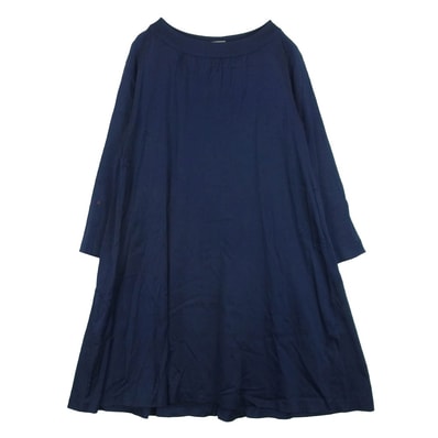 DRIES VAN NOTEN ドリスヴァンノッテン レーヨン オフネック 長袖 ロング ドレス ワンピース ネイビー系 36【中古】