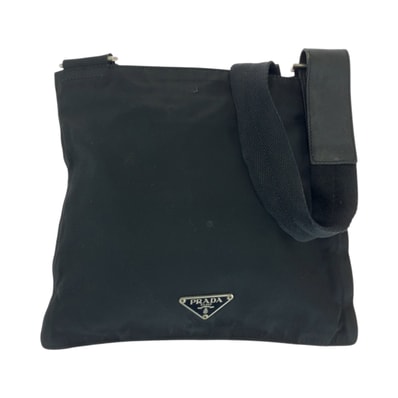 PRADA プラダ テスート 三角ロゴプレート ブラック 黒 シルバー金具 ナイロン ショルダーバッグ サコッシュ 506412 【中古】