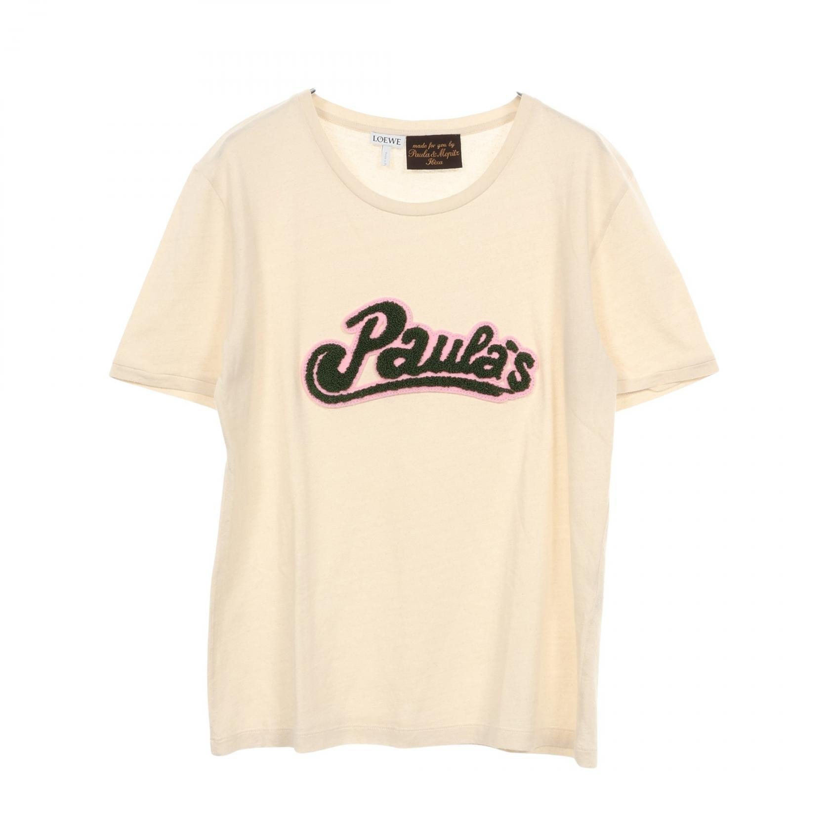 ロエベ LOEWE ロゴパッチ 半袖Tシャツ 衣料品 トップス コットン シルク レディース ベージュ系 【中古】