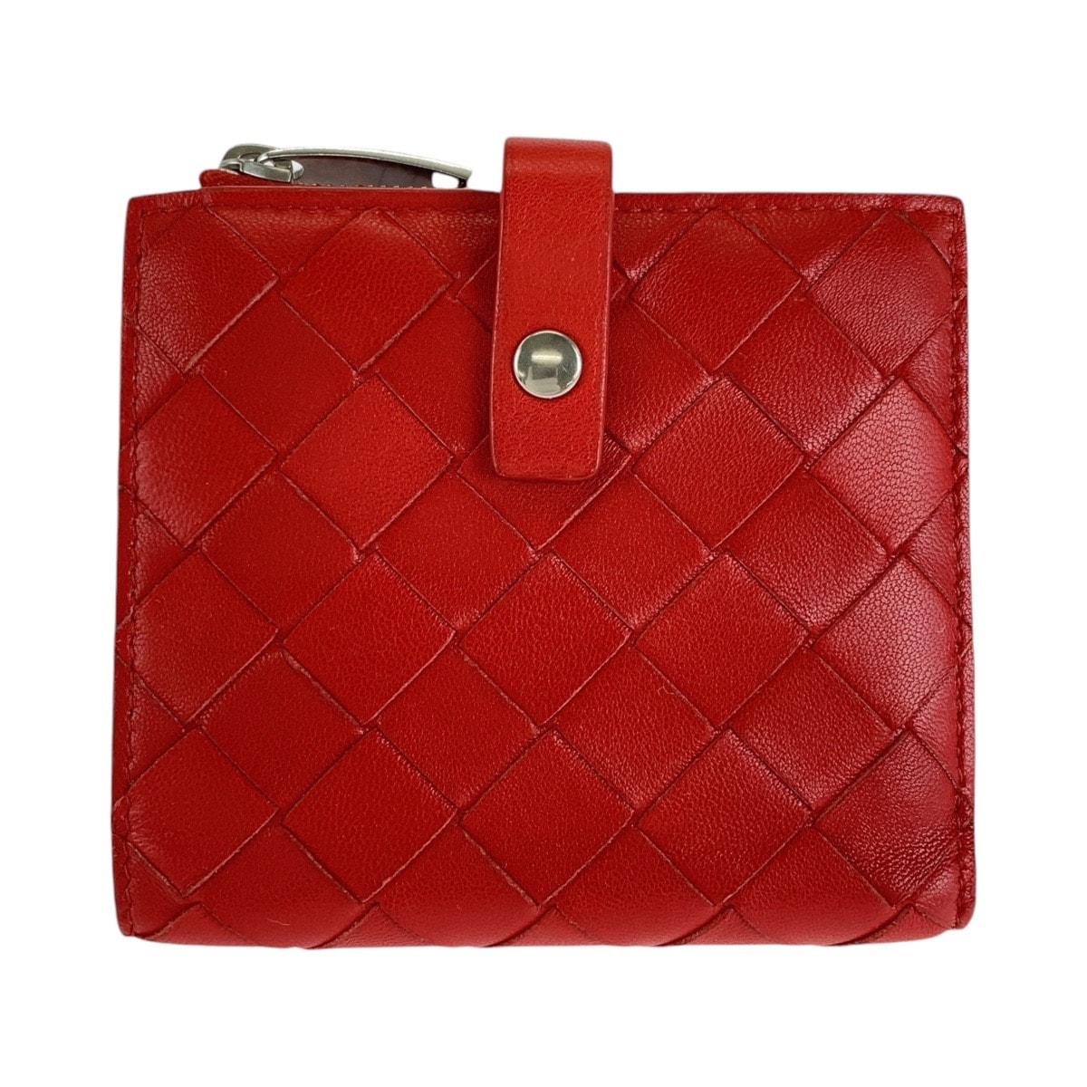 美品 BOTTEGAVENETA ボッテガヴェネタ マキシイントレチャート レッド シルバー金具 レザー 折財布 コンパクトウォレット 603662 【中古】
