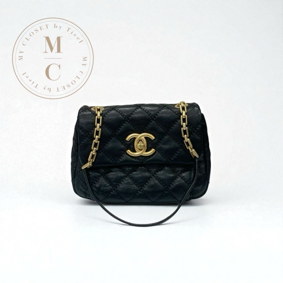 シャネル CHANEL バッグ ショルダーバッグ レザー ブラック ゴールド マトラッセ ココマーク シングルフラップ ダブルチェーン