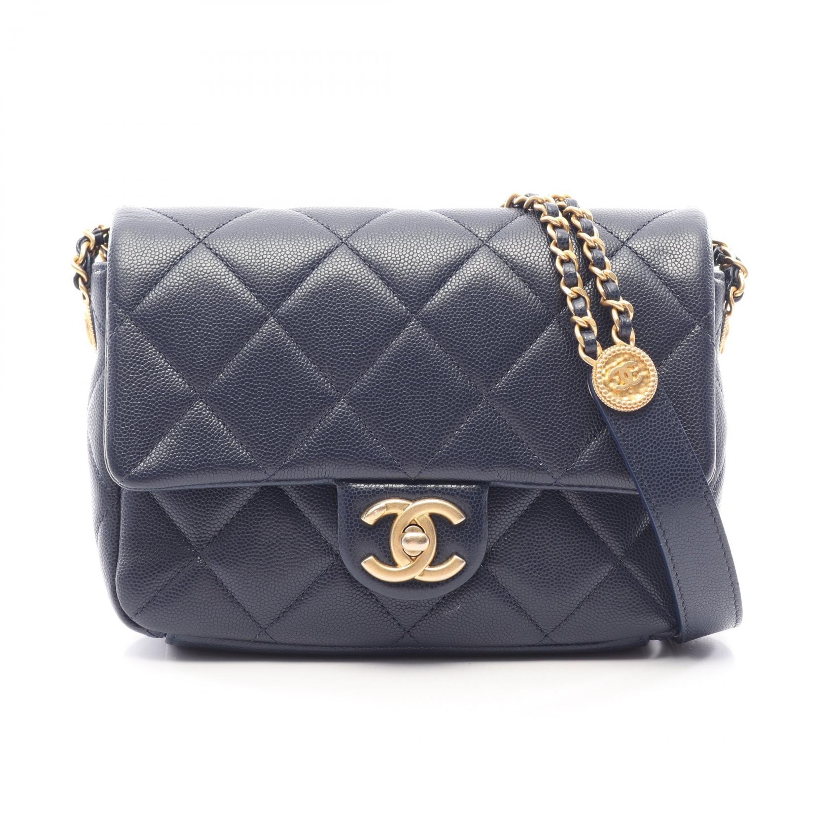 シャネル CHANEL マトラッセ ショルダーバッグ バッグ キャビアスキン(グレインドカーフ) レディース ネイビー系 AS3369 【中古】
