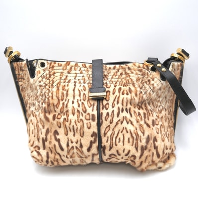 JIMMY CHOO(ジミー チュウ)ALEX アレックス ホーボーバッグ ショルダーバッグ アニマル柄 ファー ブラック レザー ゴールド金具 レディース【中古】