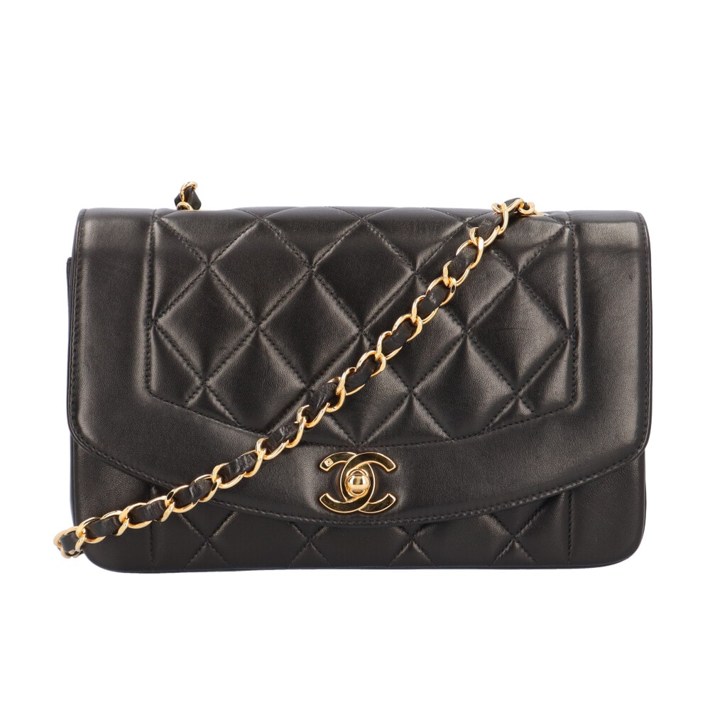 シャネル ダイアナ マトラッセ ショルダーバッグ ラムスキン A01164 ブラック レディース CHANEL 中古