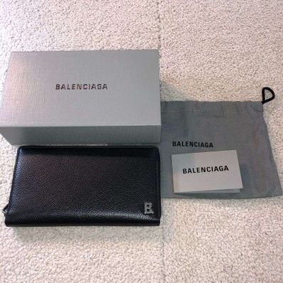 バレンシアガ ラウンドファスナー長財布 ブラック レザー