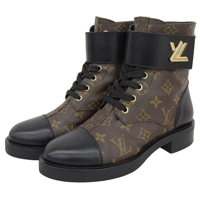 ルイヴィトン モノグラム ワンダーランド・ライン アンクルブーツ シューズ レディース ブラウン/ブラック 37 1/2 M 1A2Q30 37 1/2 M