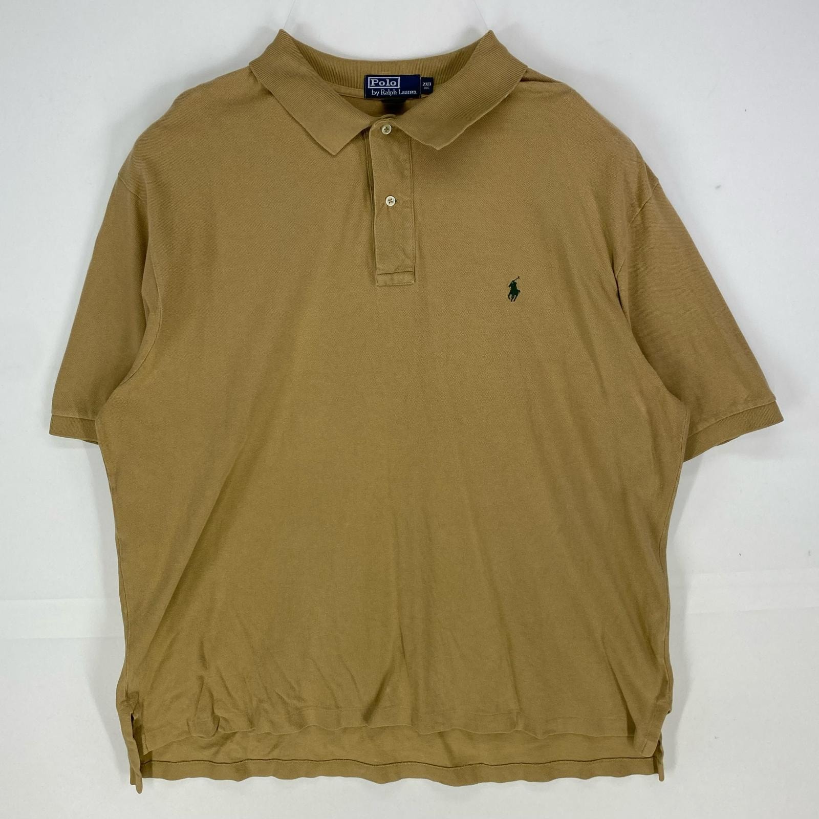 古着 ポロバイラルフローレン Polo by Ralph Lauren 鹿の子 半袖シャツ ワンポイントロゴ刺繍 ポロシャツ 2XB BIG  ベージュ系 メンズ