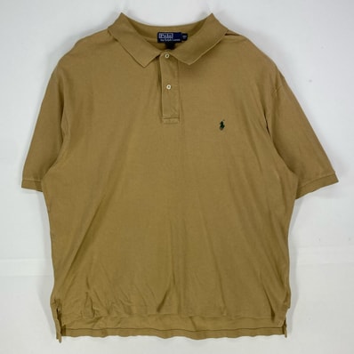 古着 ポロバイラルフローレン Polo by Ralph Lauren 鹿の子 半袖シャツ ワンポイントロゴ刺繍 ポロシャツ 2XB BIG ベージュ系 メンズ