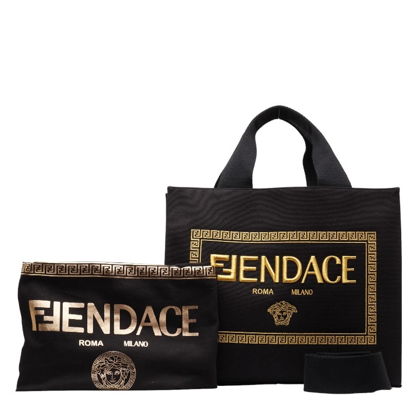 FENDI x VERSACA 베르사체 펜다스 펜다스 펜다스 펜다스 체라 메두사 토탈 패턴 토트 백 숄더백 2WAY 8BH395 블랙 옐로우 캔버스 여성용 펜디 [중고]