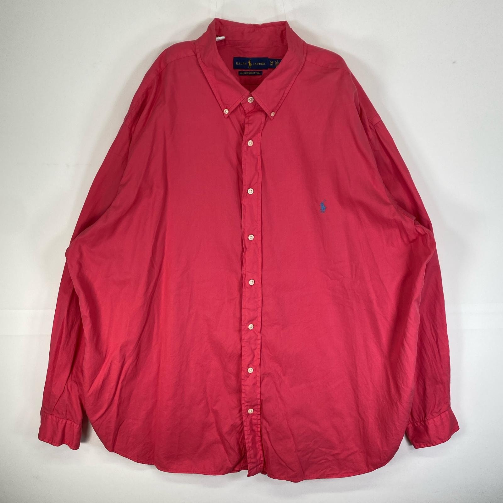 古着 ポロ・ラルフローレン POLO RALPH LAUREN 長袖シャツ ロゴ 刺繍 大きいサイズ ボタンダウン 2XL  ピンク系 無地 メンズ
