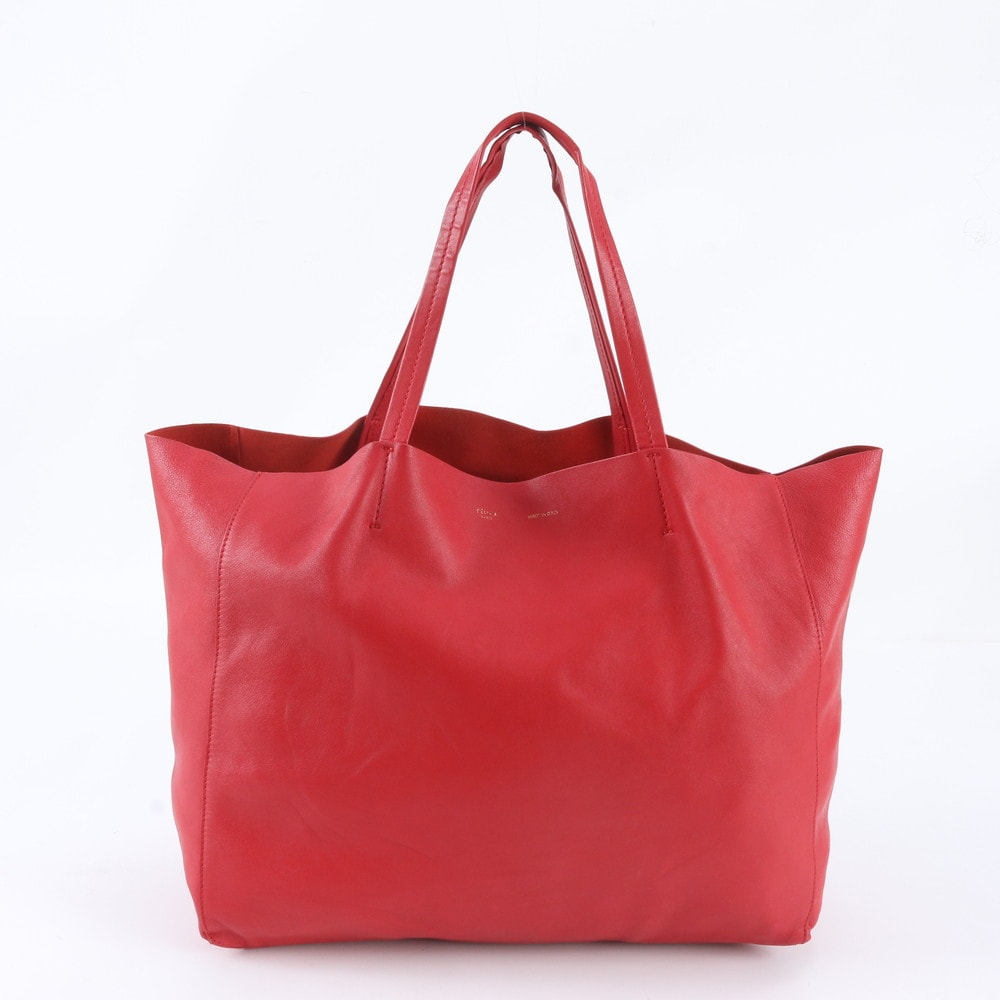 ■美品 セリーヌ ホリゾンタル カバ レッドトート バッグ レザー
