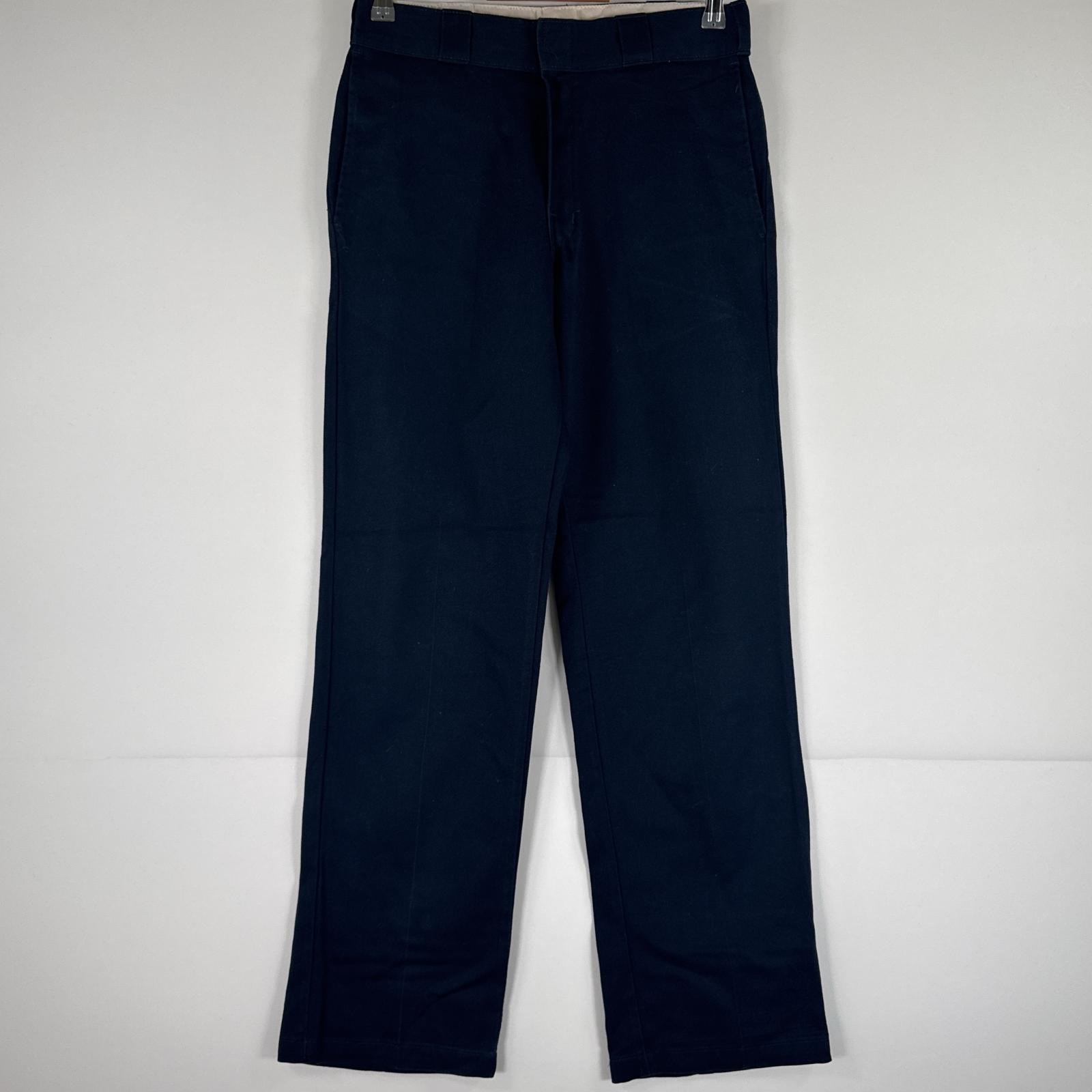 古着 ディッキーズ Dickies ワークパンツ ストレート 作業着 874 オリジナルフィット ワンポイント センタープレス w30 L32  ネイビー メンズ