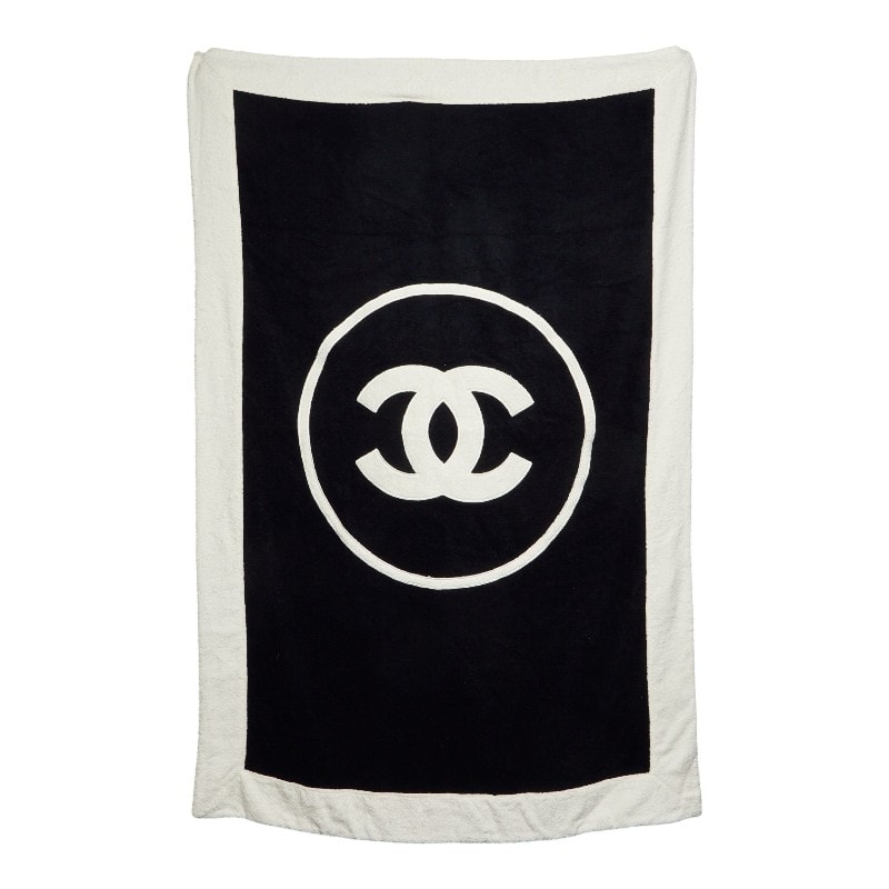 シャネル ココマーク バスタオル ビーチタオル ホワイト ブラック コットン パイル レディース CHANEL 【中古】