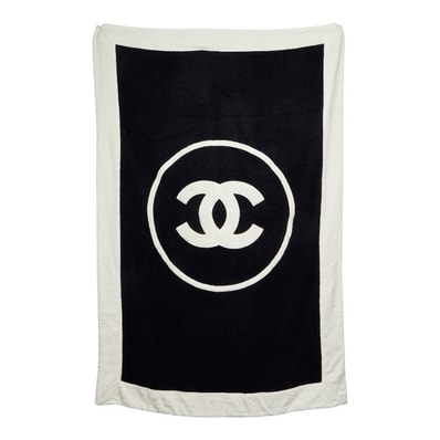 シャネル ココマーク バスタオル ビーチタオル ホワイト ブラック コットン パイル レディース CHANEL 【中古】