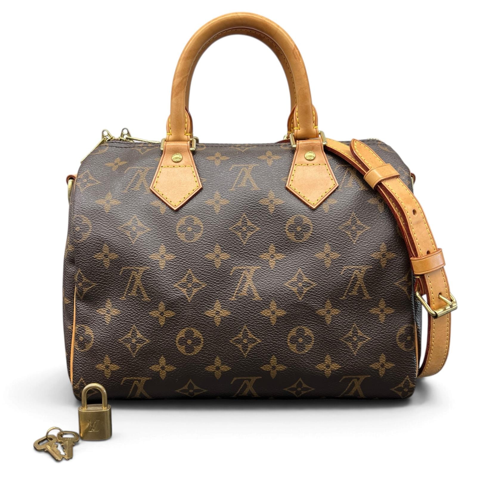LOUIS VUITTON 美品 ルイヴィトン スピーディ バンドリエール25 モノグラム 2way ミニボストン ショルダーバッグ M41113 PVC レザー DU2111 ブラウン ハンドバッグ ABランク 中古 鑑定済 ヴィトンバッグ