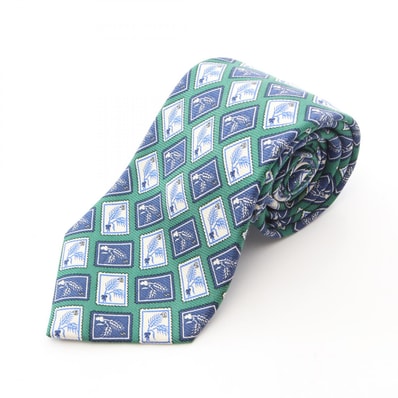 シャネル CHANEL 切手柄 ネクタイ 衣料品 シルク メンズ グリーン系 / ブルー系 / アイボリー系 【中古】