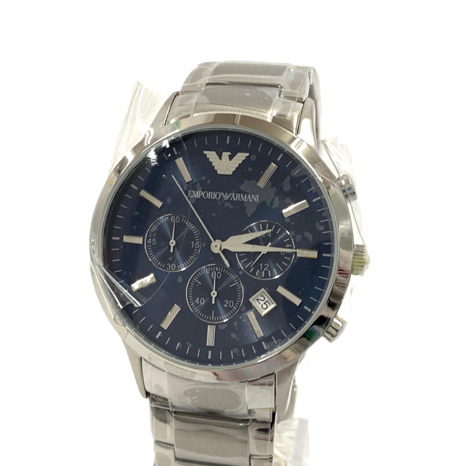 EMPORIO ARMANI エンポリオアルマーニ クロノグラフ クォーツ 腕時計  AR2448 シルバー x ネイビー 未使用