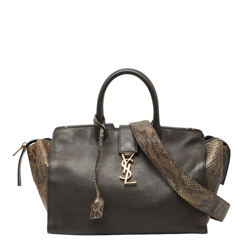 サンローラン ダウンタウン カバス スモール ハンドバッグ ショルダーバッグ 2WAY ブラック  カーキ レザー パイソン レディース SAINT LAURENT 【中古】