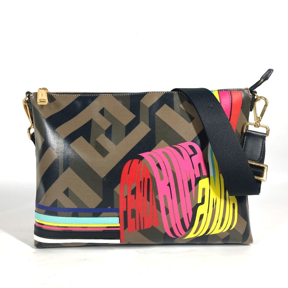 フェンディ FENDI マルチカラーロゴ 7VA470 レインボー 斜め掛け カバン ショルダーバッグ PVC ブラウン