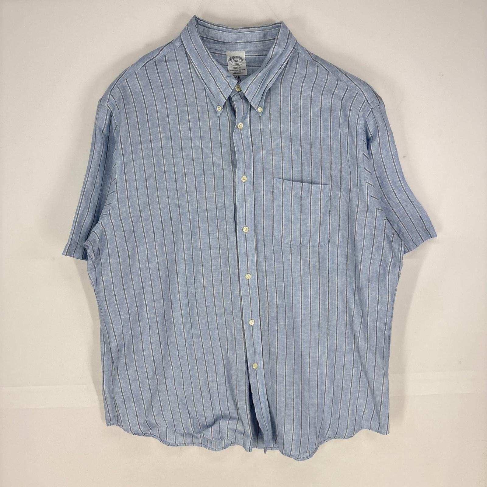 古着 ブルックスブラザーズ Brooks Brothers 半袖シャツ ボタンダウン 胸ポケット 1818 2XL  ブルー系 ストライプ メンズ