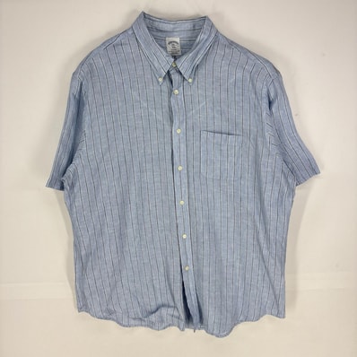 古着 ブルックスブラザーズ Brooks Brothers 半袖シャツ ボタンダウン 胸ポケット 1818 2XL ブルー系 ストライプ メンズ