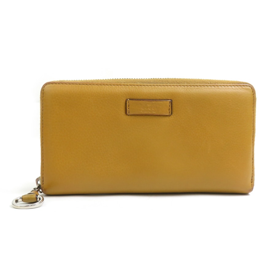 グッチ GUCCI ラウンドファスナー長財布 レザー ベージュブラウン シルバー ユニセックス 224246【中古】 e60539a