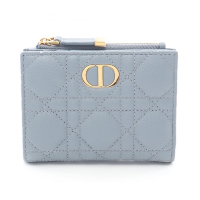 ディオール Dior Caro Dahila カナージュ 二つ折り財布 財布 レザー レディース ブルー系 【中古】