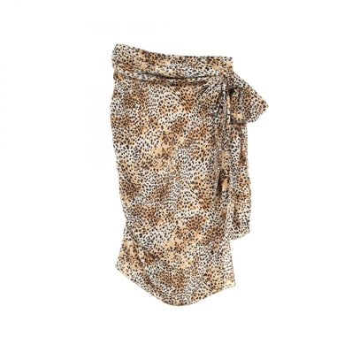 セリーヌ CELINE レオパード アシンメトリー ドレープ スカート 衣料品 ボトムス シルク レディース ベージュ系 / ブラック系 2J443991Q 【中古】