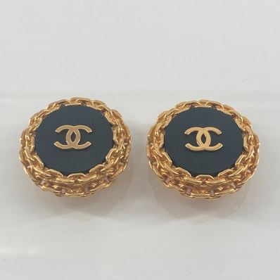 CHANEL(シャネル) ココマーク ラウンドチェーン イヤリング ヴィンテージ 93・A ブラック×ゴールド