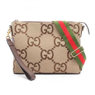 グッチ GUCCI ジャンボGG メッセンジャーバッグ ショルダーバッグ バッグ キャンバス レザー メンズ レディース ベージュ系 / ブラウン系 699130 【中古】