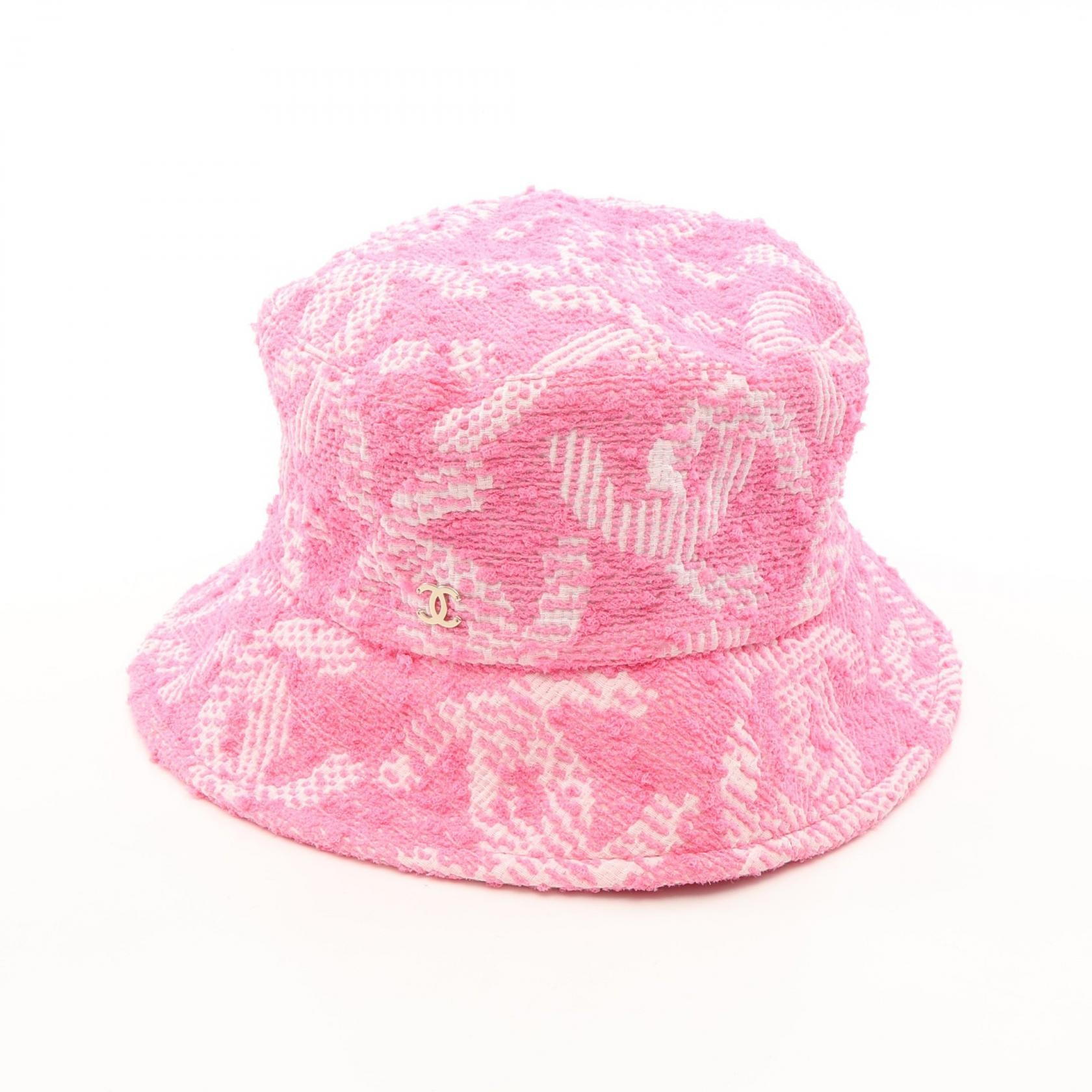 シャネル CHANEL ココマーク バケット ハット 帽子 シルク コットン レディース ピンク系 / ホワイト系 【中古】
