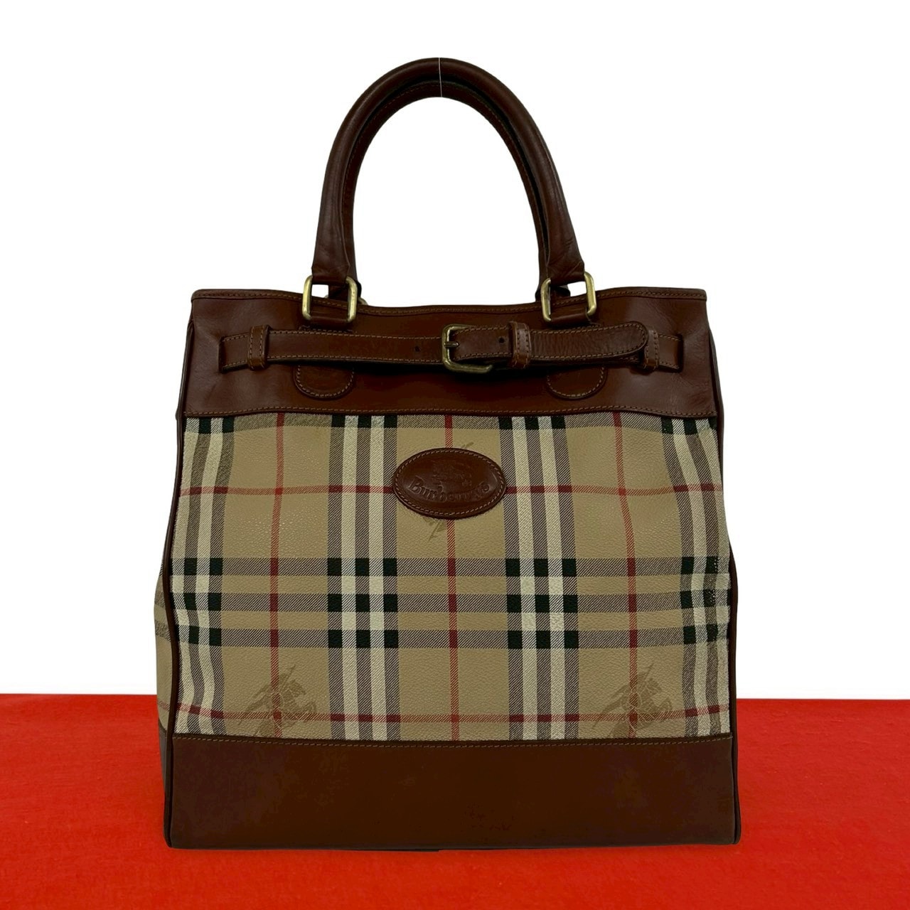 BURBERRY バーバリー ノバチェック シャドーホース 柄 レザー ハンドバッグ ブラウン
 52624