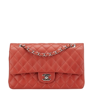 シャネル ココマーク マトラッセ25 ダブルフラップ チェーン ショルダーバッグ レッド キャビアスキン レディース CHANEL 【中古】