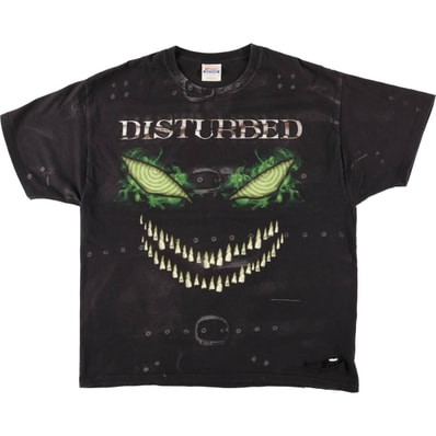 古着 ヘインズ Hanes DISTURBED ディスターブド HEAVYWEIGHT オールオーバープリント バンドTシャツ バンT メンズXL相当/eaa495858