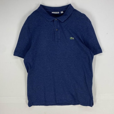 古着 ラコステ LACOSTE 鹿の子 半袖シャツ ワンポイント ロゴワッペン ポロシャツ ショートスリーブ XL ネイビー系 メンズ