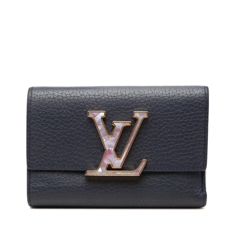 ルイ ヴィトン ポルトフォイユ カプシーヌ コンパクト 三つ折り財布 M81674 ネイビー トリヨンレザー レディース LOUIS VUITTON 中古