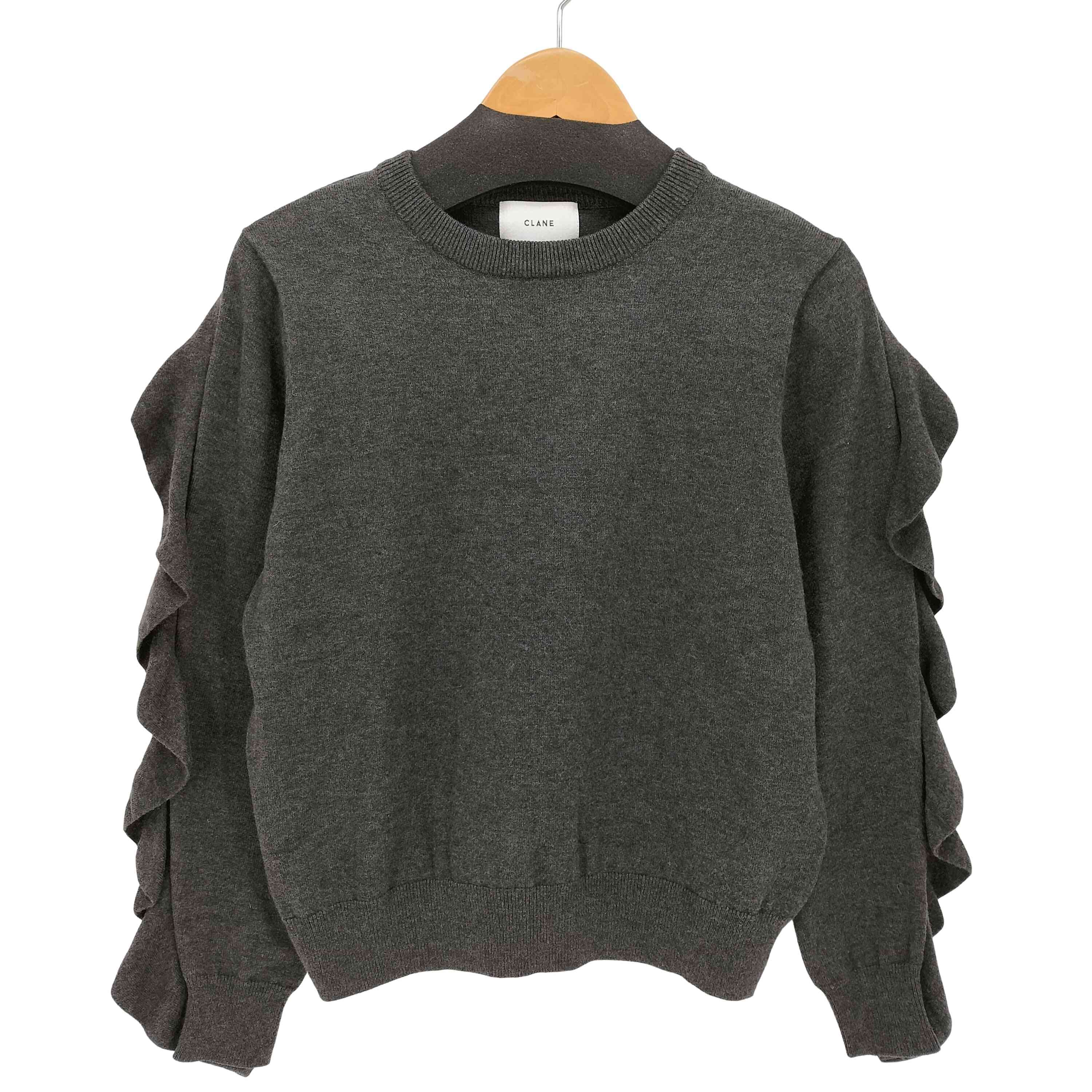 CLANE BACK SHOULDER FRILL KNIT TOPS【1141173362782】