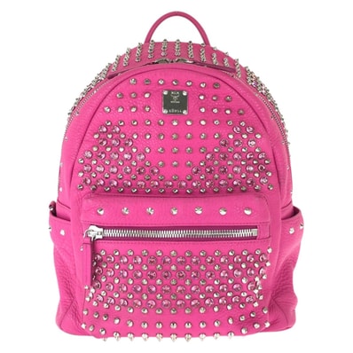 美品 MCM エム シー エム Stark Special スタッズ ピンク シルバー金具 レザー ラインストーン/ リュックサック バックパック 603597 【中古】