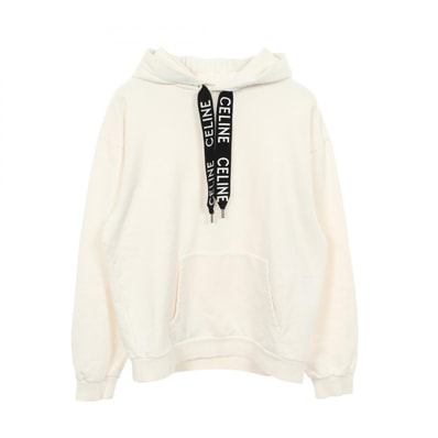 セリーヌ CELINE ロゴ ルーズ フーディ パーカー 衣料品 トップス コットン メンズ ホワイト系 / ブラック系 2Y468670Q 【中古】