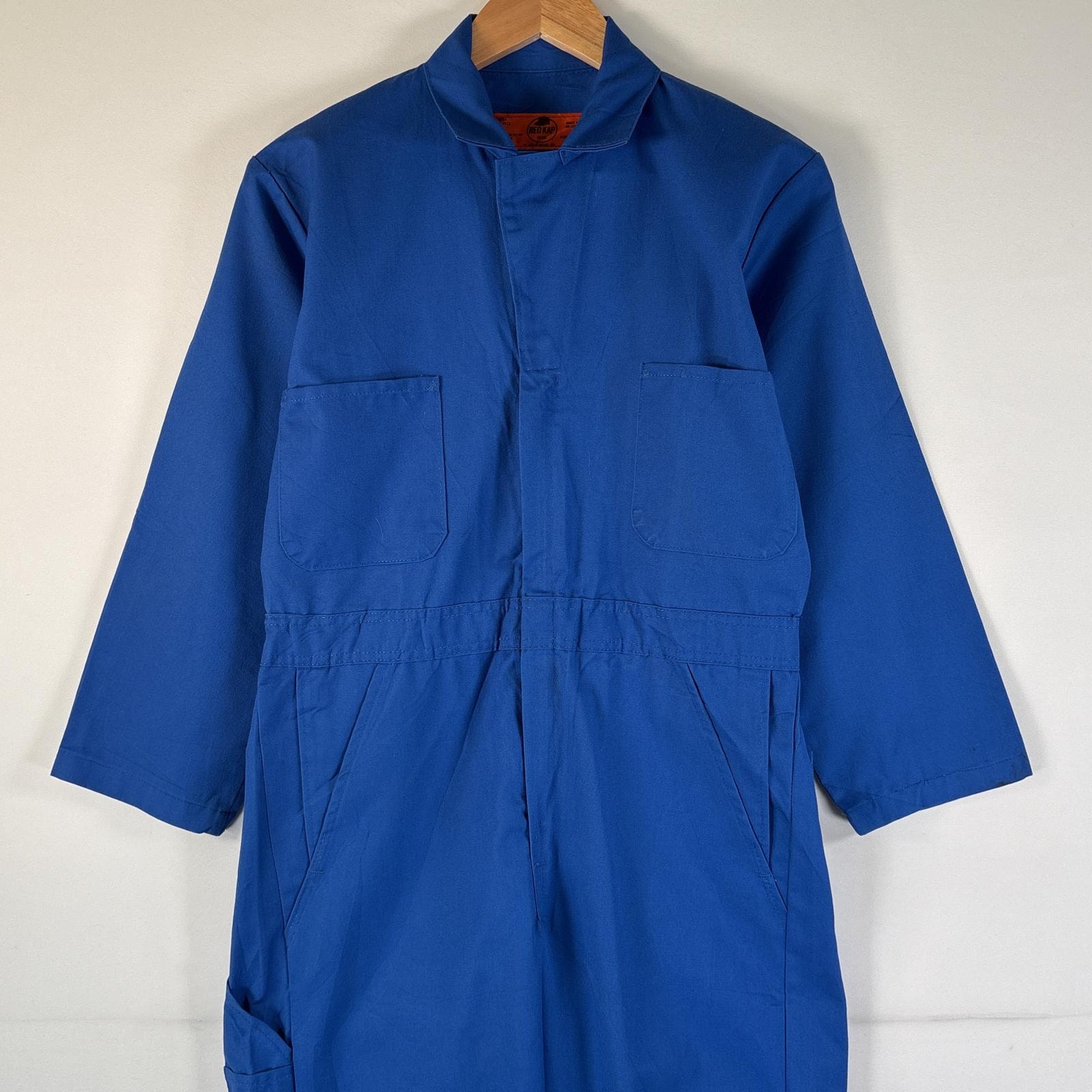 古着 レッドキャップ RED KAP 長袖つなぎ オールインワン ワーク 作業着  カラーつなぎ サイドポケット ジップアップ 36R  ブルー 無地 メンズ